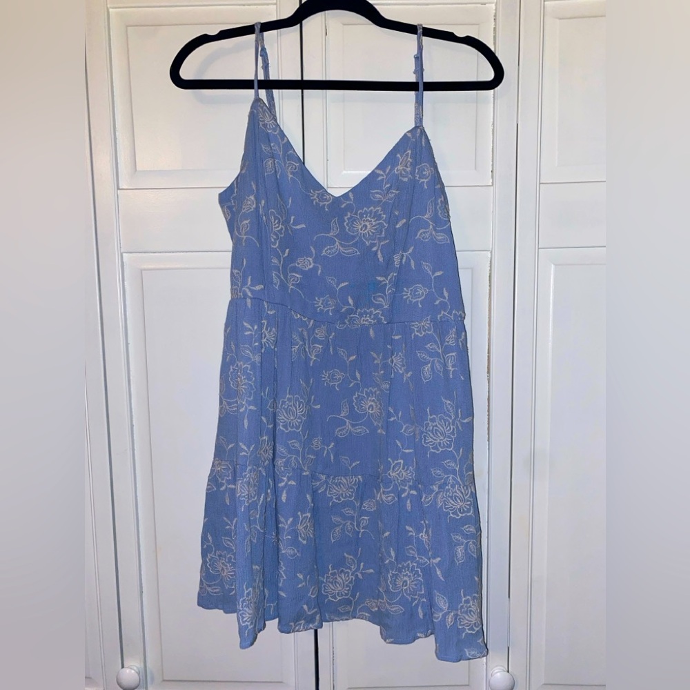 Blue Floral Spaghetti Strap Dress